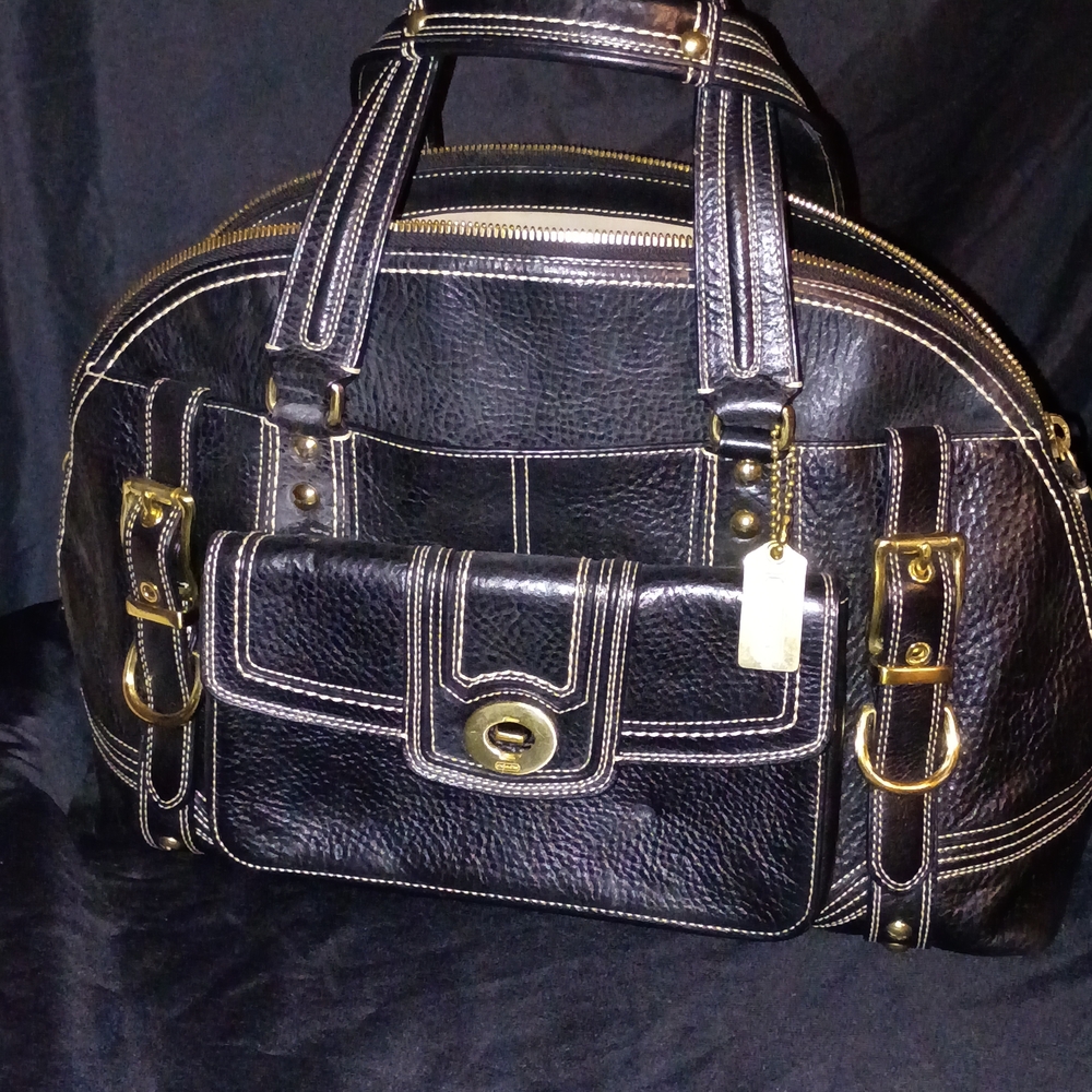 Coach Black Pebbled Leather Bag with Gold Hardware